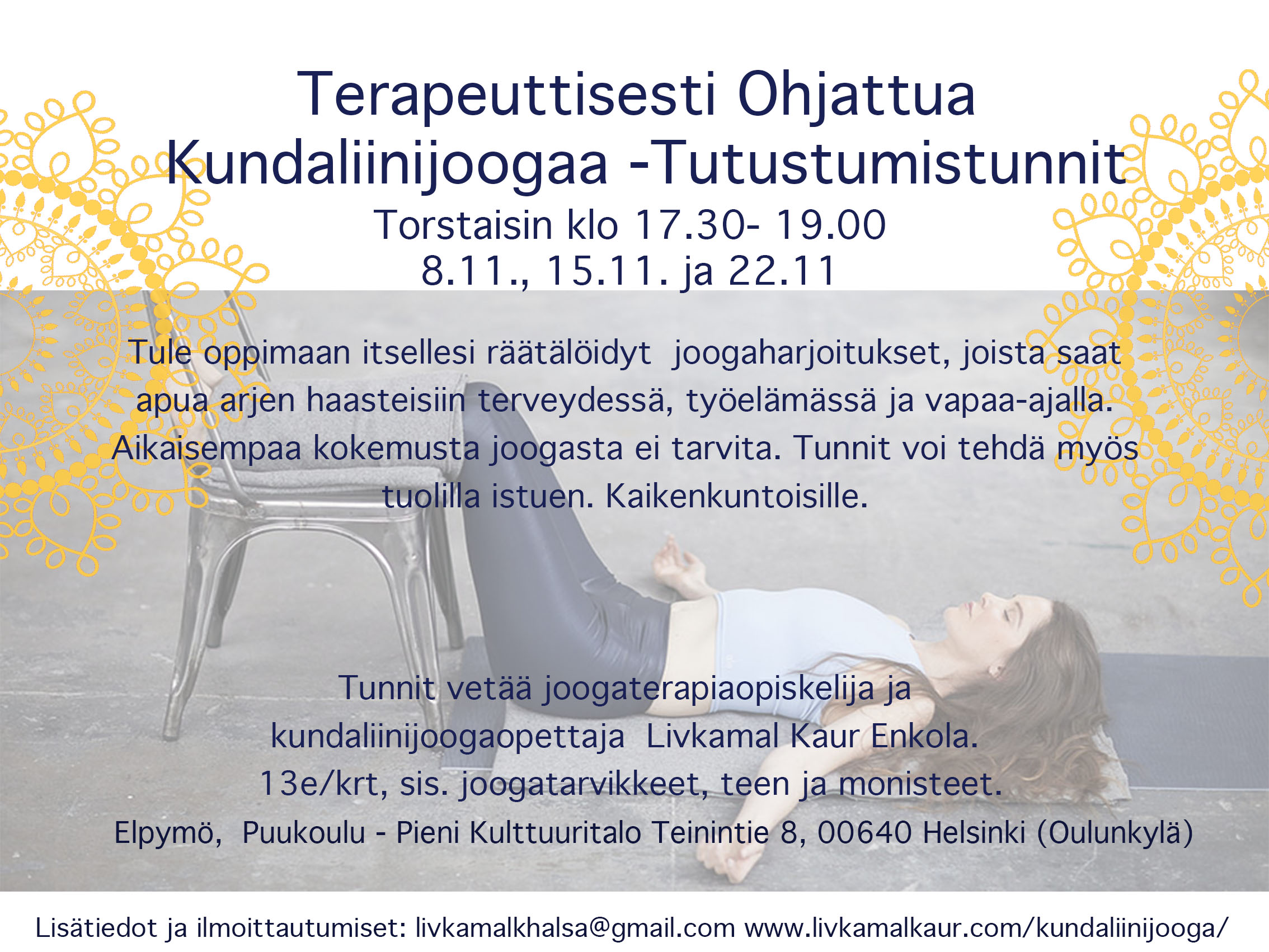 Elpymö uusin syksy kokeilutunnit 2018tuolijoogajuliste